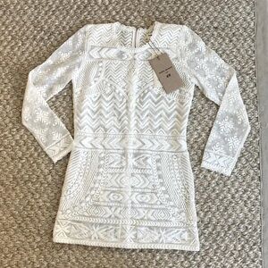 Isabel Marant x H&M Top White Lace Embroidered Tunic Long Sleeve Back Zip Size 6